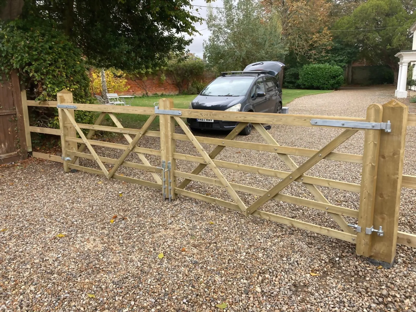 Five-bar timber driveway gate fitted in Norfolk